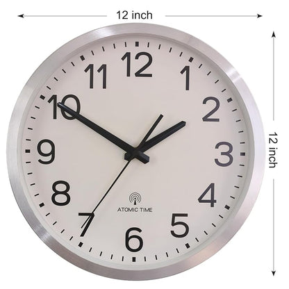 Atomic 12-Inch Wall Clock with Silver Aluminum Frame – Radio Controlled