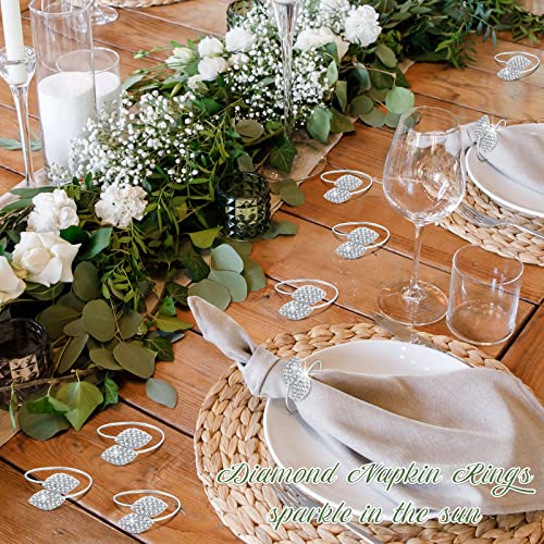 12-Piece Silver Napkin Rings Set with Rhinestone Double Leaves for Thanksgiving