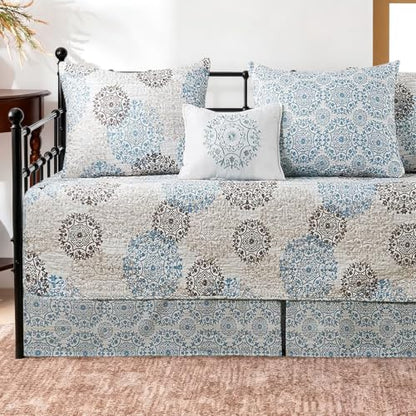 HESTIN Coastal Medallion Daybed Cover Set 75x39 Inches Blue Paisley - Reversible Bedding