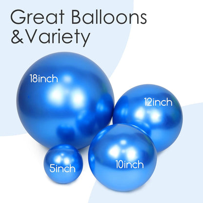 Skiennix Metallic Blue Balloons - 120-Piece Set for Graduation, Baby Shower & Birthday Decor | Various Sizes