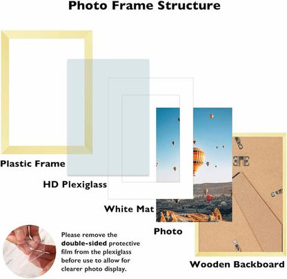 JCJMY A5 Gold Picture Frame - Display 4x6 Photos with Mat or 5.8x8.3 Without Mat | Shatter-Resistant Plexiglass