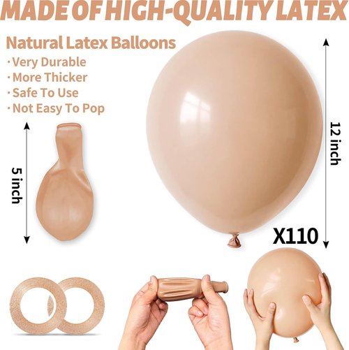 Beige Latex Balloons by 110pcs - 12 Inch Nude Balloons for Birthday Party & Baby Shower