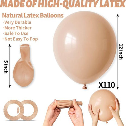 Beige Latex Balloons by 110pcs - 12 Inch Nude Balloons for Birthday Party & Baby Shower