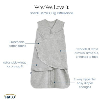 HALO Sleepsack Swaddle - 100% Cotton 3-Way Adjustable Wearable Blanket, TOG 1.5, Stems, Small (3-6 Months)