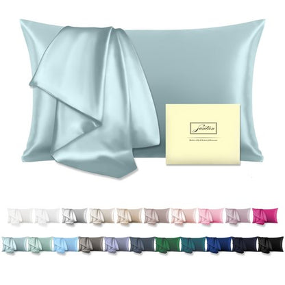 Mulberry Silk Pillowcase for Hair and Skin Queen Size 20"X 30" Pillow Case with Hidden Zipper Soft Breathable Smooth Cooling Silk Pillow Covers for Sleeping (Haze Blue,Queen,1Pcs)
