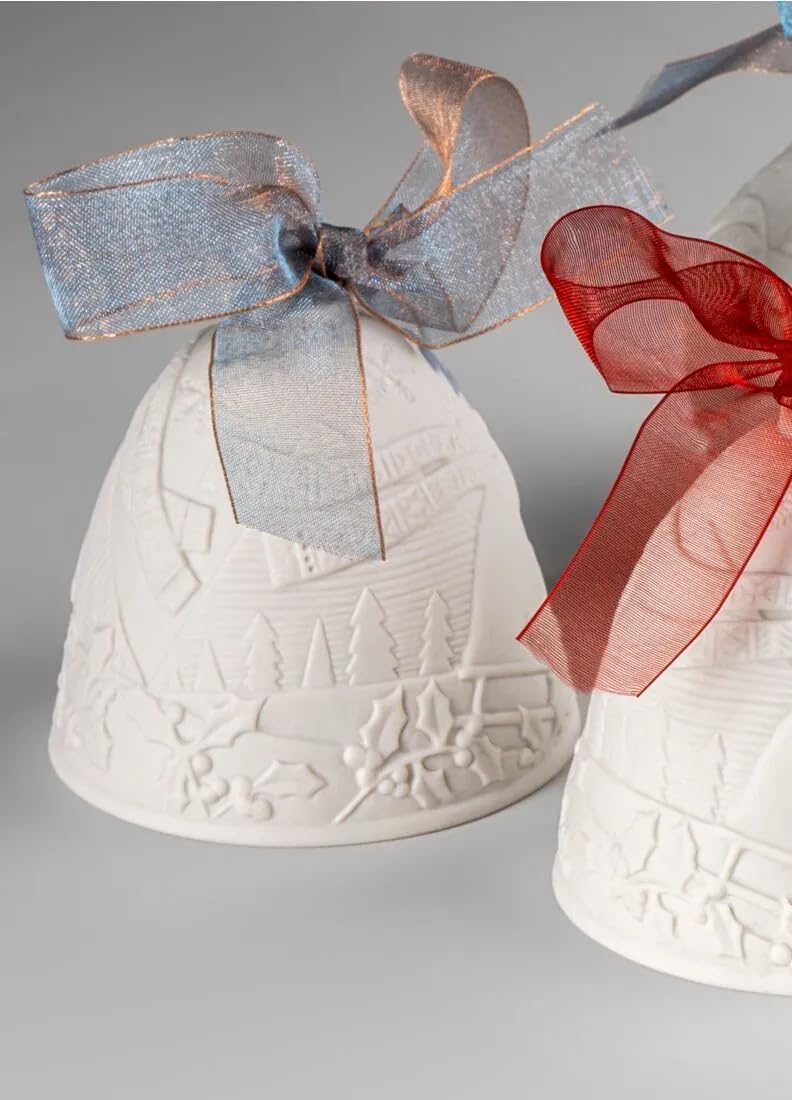 Lladró Christmas Bell Year 2024 - Matte Porcelain Ornament, Blue Details