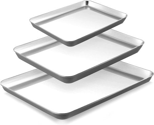 BRONYPRO Stainless Steel Baking Sheet Set - Non-Toxic, Warp-Resistant Cookie Sheets | 9/12/16 Inch Gray Trays