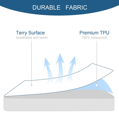 Twin XL Mattress Protector Waterproof Breathable Terry Premium Fitted up to 14'' Depth Pocket, Ultra Soft and Breathable Mattress Pad Cover Twin Extra Long (XL), Noiseless