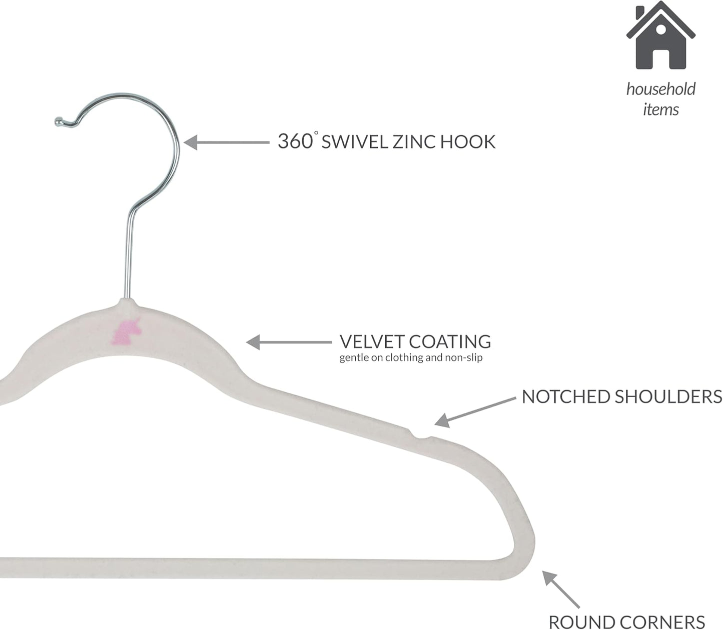 Simplify Velvet Hangers for Kids - 25 Pack | Slim Non-Slip Design | Space-Saving Closet Storage | White