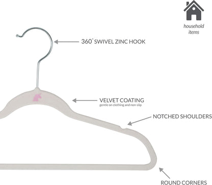 Simplify Velvet Hangers for Kids - 25 Pack | Slim Non-Slip Design | Space-Saving Closet Storage | White