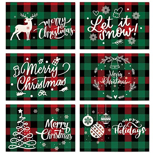 Christmas Placemats Set of 6 - Red Green Buffalo Plaid Holiday Table Decor