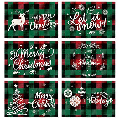 Christmas Placemats Set of 6 - Red Green Buffalo Plaid Holiday Table Decor