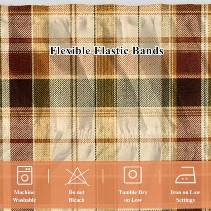 King Size Checkered Bed Skirt with Ruffle Wrap-Around - Brown, Green, Cream Variations