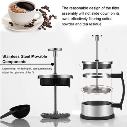 Joyzan French Press Coffee Maker - Stainless Steel & Borosilicate Glass | Portable Cold Brew & Tea Maker