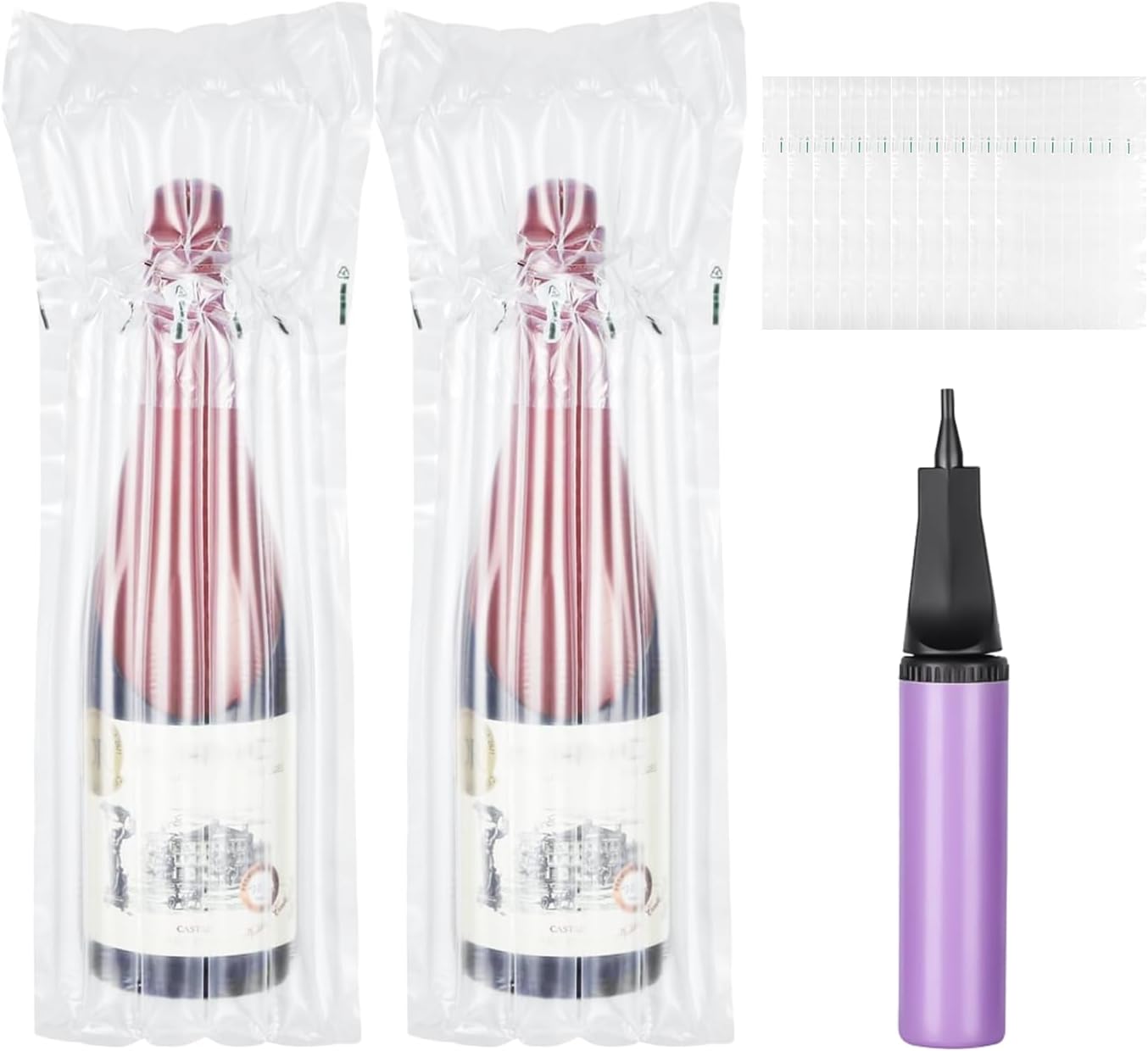 Wine Bags Bottle Protector for Travel - 10 Packs, Inflatable Air Column Bubble Cushion Wrap Wine Bottles Packaging Sleeve for Shipping Airplane Suitcase - 13 x 3.5 Inch