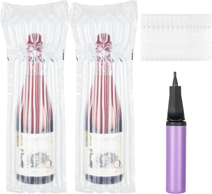 Wine Bags Bottle Protector for Travel - 10 Packs, Inflatable Air Column Bubble Cushion Wrap Wine Bottles Packaging Sleeve for Shipping Airplane Suitcase - 13 x 3.5 Inch