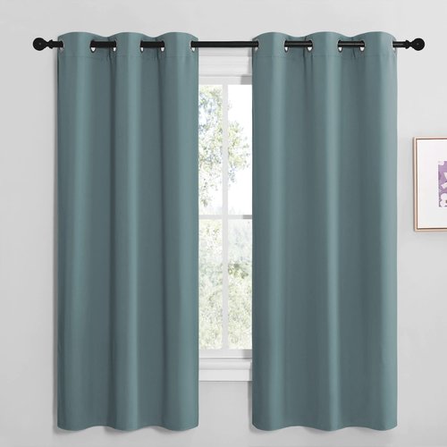 NICETOWN Modern Blackout Curtains Noise Reducing, Thermal Insulated and Privacy Room Darkening Drape Panels for Boy's Guest Room Door Small Short Window (Greyish Blue, 2 Panels, W42 x L68 -Inch)