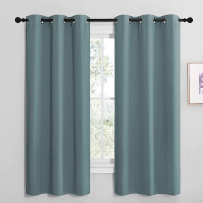 NICETOWN Modern Blackout Curtains Noise Reducing, Thermal Insulated and Privacy Room Darkening Drape Panels for Boy's Guest Room Door Small Short Window (Greyish Blue, 2 Panels, W42 x L68 -Inch)