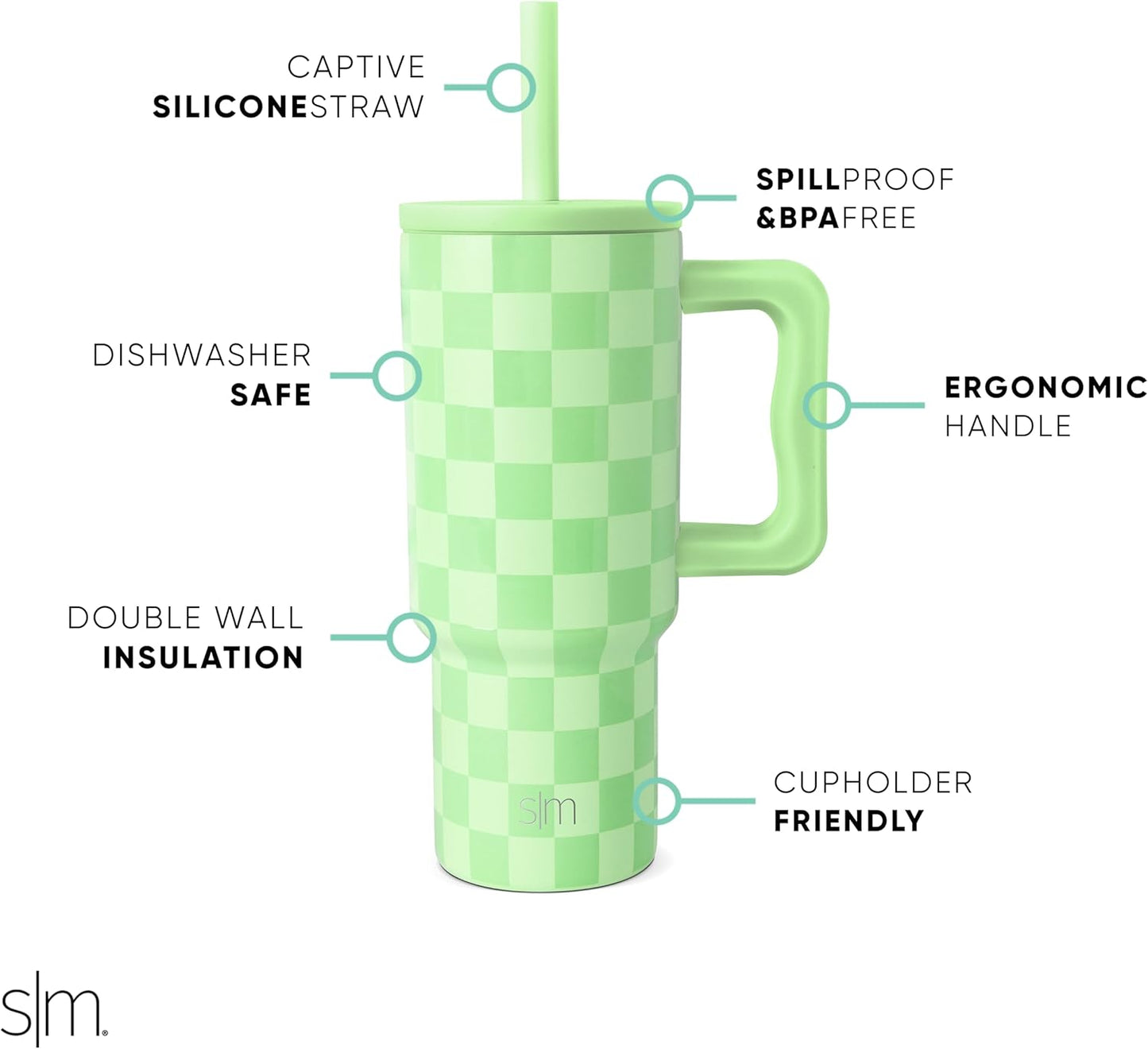Simple Modern Kids 24 oz Tumbler - Spill Proof, Leak Resistant | Reusable Stainless Steel | Lime Checkmate