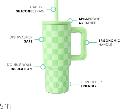 Simple Modern Kids 24 oz Tumbler - Spill Proof, Leak Resistant | Reusable Stainless Steel | Lime Checkmate