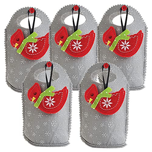Cardinal Felt Treat Bags Christmas Ornament Set of 5 - Holiday Gift Bags for Kids & Teachers - Cardinal2