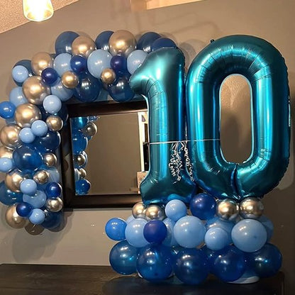 Large 40-Inch Foil Number Balloons Set 0-9 - Self-Inflating Helium Balloons for Birthdays | Blue