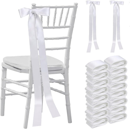 Skiennix 30 Pcs Satin Chair Sashes - 90.55x1.96 Inch Wedding Ribbons for Aisle Decor | White
