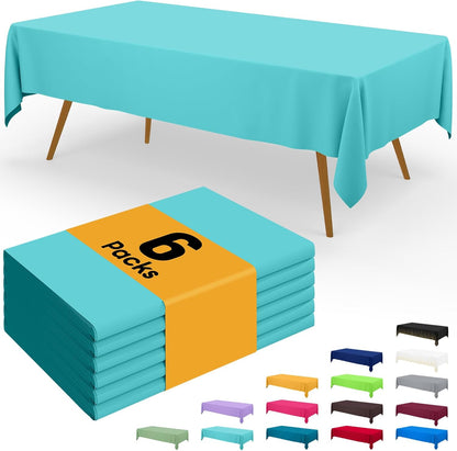 Smiry Disposable Tablecloths - 6 Pack Waterproof Rectangle Covers, 54 x 108 Inch, Sturdy Teal Design