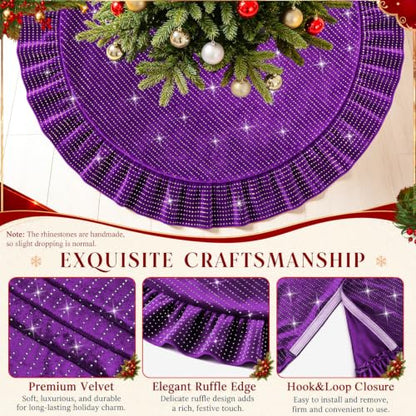 Purple Ruffled Velvet Christmas Tree Skirt - 36 Inch Diameter