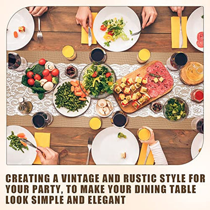 Rustic Burlap Table Runners with Lace 12 x 108 Inches Set of 12