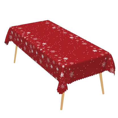 Rectangular 70x180 Inch Christmas Tablecloth - White Snowflakes Dots Red Pattern, 100% Polyester