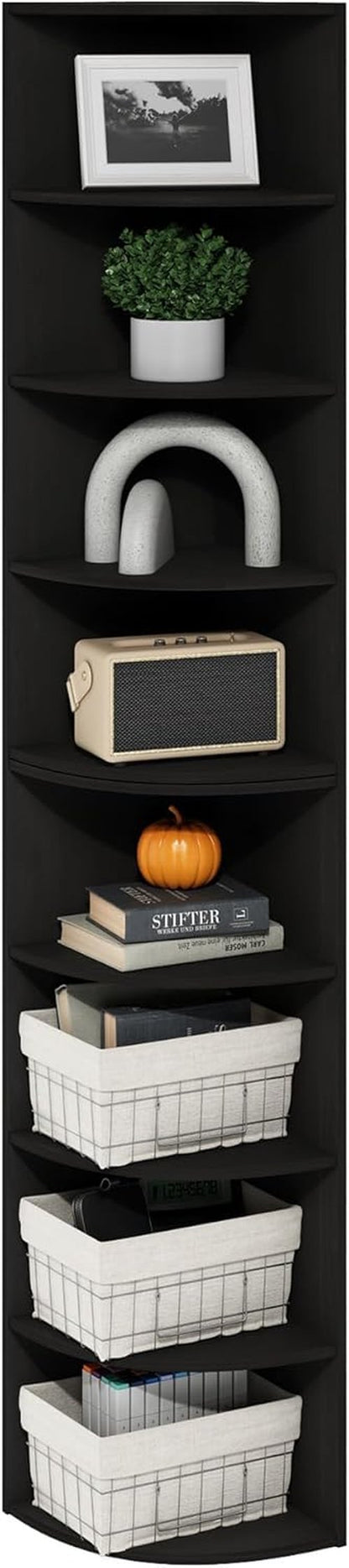Furinno ECON Corner Shelf - 8-Tier Bookshelf for Stylish Organization | Espresso Finish