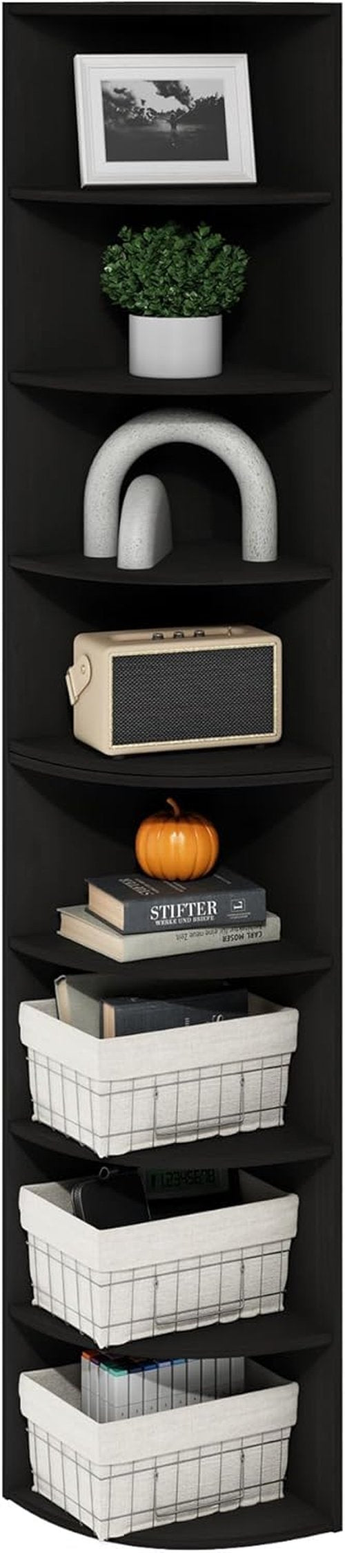 Furinno ECON Corner Shelf - 8-Tier Bookshelf for Stylish Organization | Espresso Finish