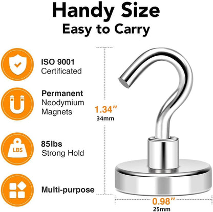 MIKEDE Magnetic Hooks - 85 Lbs Heavy Duty Earth Magnets for Strong Hanging | 10 Pcs for Home & Classroom