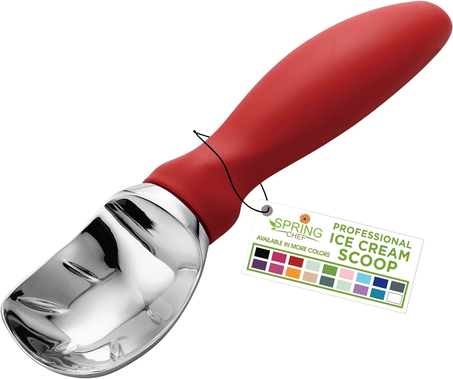 Spring Chef Ice Cream Scoop - Professional Heavy-Duty Sturdy Scooper with Soft Grip Handle | Red