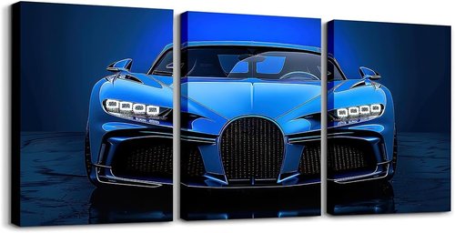 Feelyou Blue Race Car Canvas Wall Art - 3 Piece Set for Home Decor | 12"x16" Extreme Sports Artwork