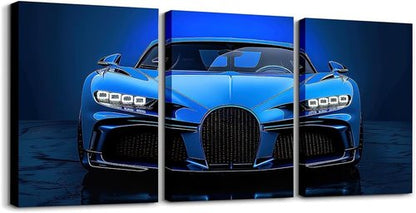 Feelyou Blue Race Car Canvas Wall Art - 3 Piece Set for Home Decor | 12"x16" Extreme Sports Artwork