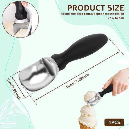 Skiennix Ice Cream Scoop - Ergonomic Soft Grip Handle for Easy Serving | Black Multifunctional Design