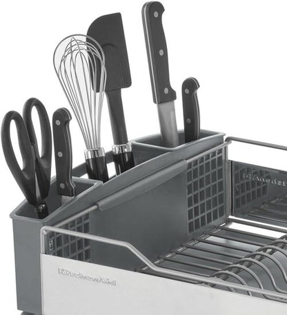 KitchenAid Large Capacity Dish Rack - Rust Resistant with Angled Drain Board & Removable Caddy | Light Grey