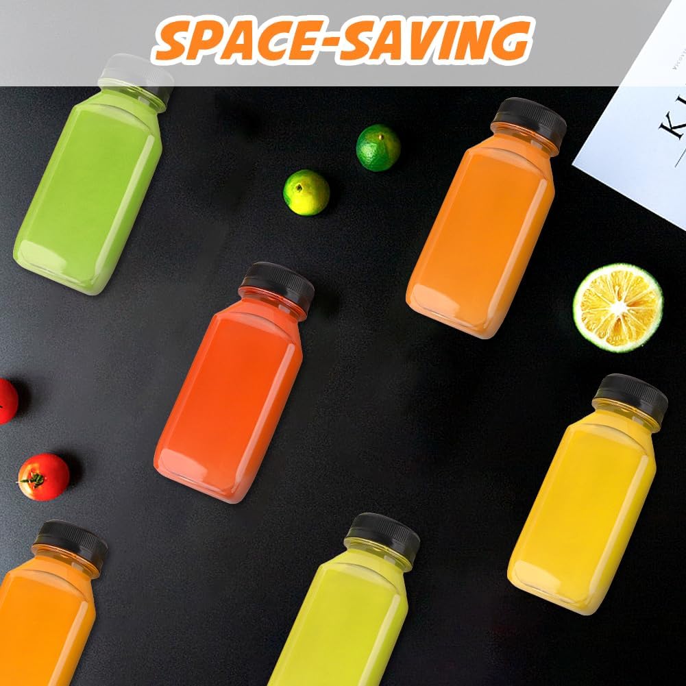 Skiennix Juice Bottles - 8oz Reusable Plastic Containers with Lids | 12-Pack for Juices, Smoothies & More