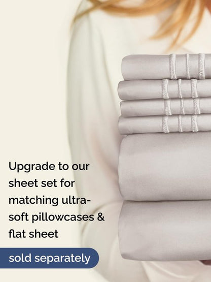 Extra Deep Twin XL Fitted Sheet - Hotel Luxury Single Fitted Sheet Only - Easily Fits 18 inch to 24 inch Mattress - Ultra Soft, Wrinkle Free with Extra Deep Pockets - Breathable & Comfy - Light Grey