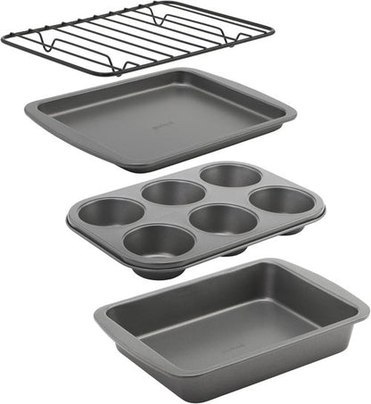GoodCook 4-Piece Nonstick Steel Toaster Oven Set - Includes Sheet Pan, Rack, Cake Pan & Muffin Pan, Gray