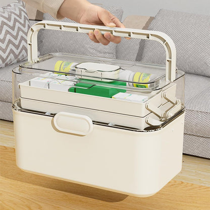 Skiennix Portable 3-Layer Medicine Organizer - Foldable First Aid Box with Removable Small Box | Dustproof & Moisture-Proof (Large)
