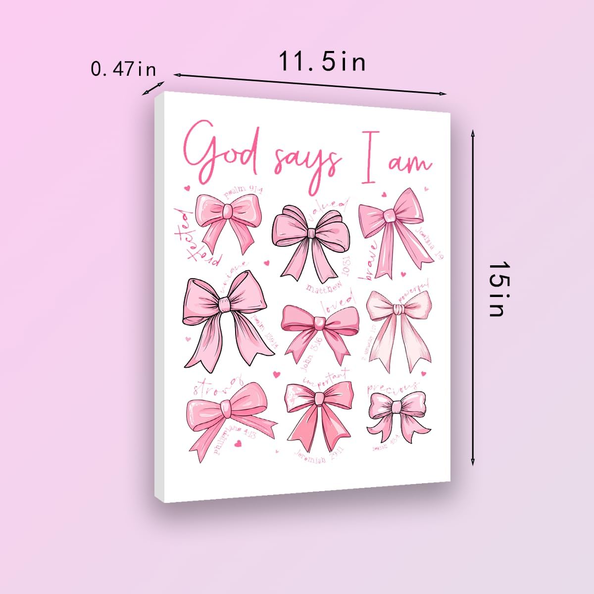 Redland Art Pink Bow Wall Art - Framed Canvas 11.5x15 Inches | Inspirational Christian Quotes for Teen Girls' Rooms