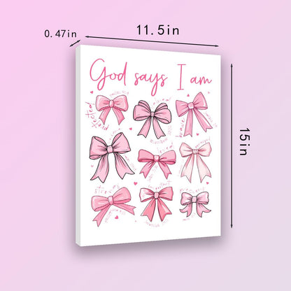 Redland Art Pink Bow Wall Art - Framed Canvas 11.5x15 Inches | Inspirational Christian Quotes for Teen Girls' Rooms