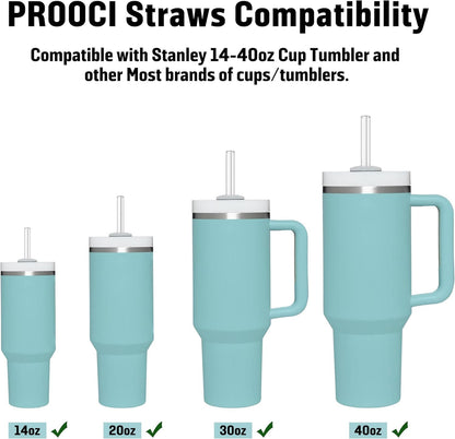 PROOCI 12" Replacement Straws - 6-Pack Food Grade Tritan Plastic for Stanley & Yeti 30oz-40oz Cups | Includes 2 Cleaning Brushes