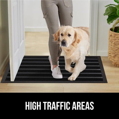 GORILLA GRIP 100% Waterproof All-Season WeatherMAX Doormat US Designed Natural Rubber, Stain and Fade Resistant, Low Profile Indoor Outdoor Door Mats, Easy Clean Patio Mat, 29x17, Black Stripe