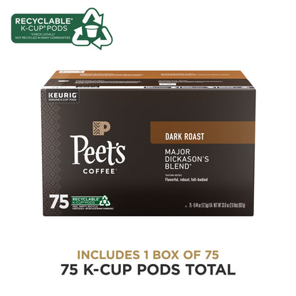 Peet's Coffee Dark Roast K-Cup Pods - 100% Arabica Major Dickason's Blend, 75 Count Box