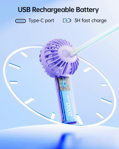 Sweetfull Mini Portable Fan - Rechargeable Handheld Fan with 3 Speeds | Cute Purple Design for Travel & Makeup