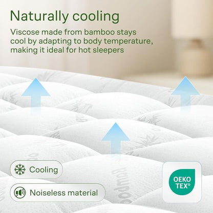 Ultra Soft Twin XL Size Mattress Topper - Viscose Made from Bamboo Pillow Top Mattress Pad for Back Pain Relief - Naturally Cooling for Hot Sleepers, White